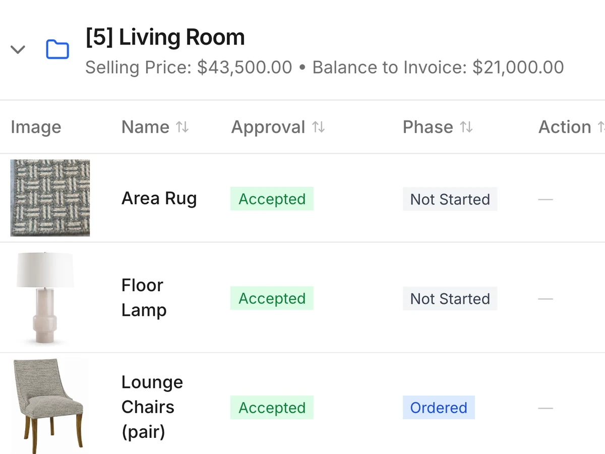 Area rug and floor lamp accepted but not started